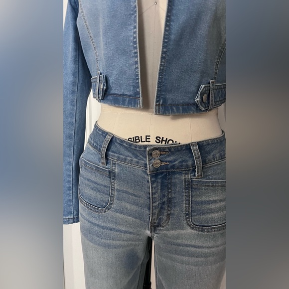 Stretch denim wide leg pants - Picture 3 of 8